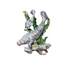 Mother Manatee And Her Baby Swimming‎ Around The Reef Resin Sea Cow Vintage